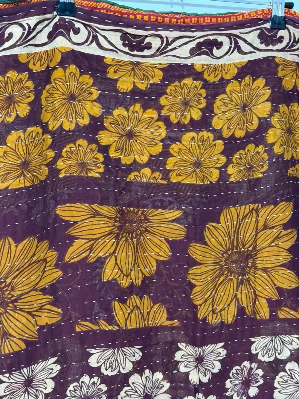 Minu Reversible Kantha Quilt Beach Throw Blanket Floral Geometric Print